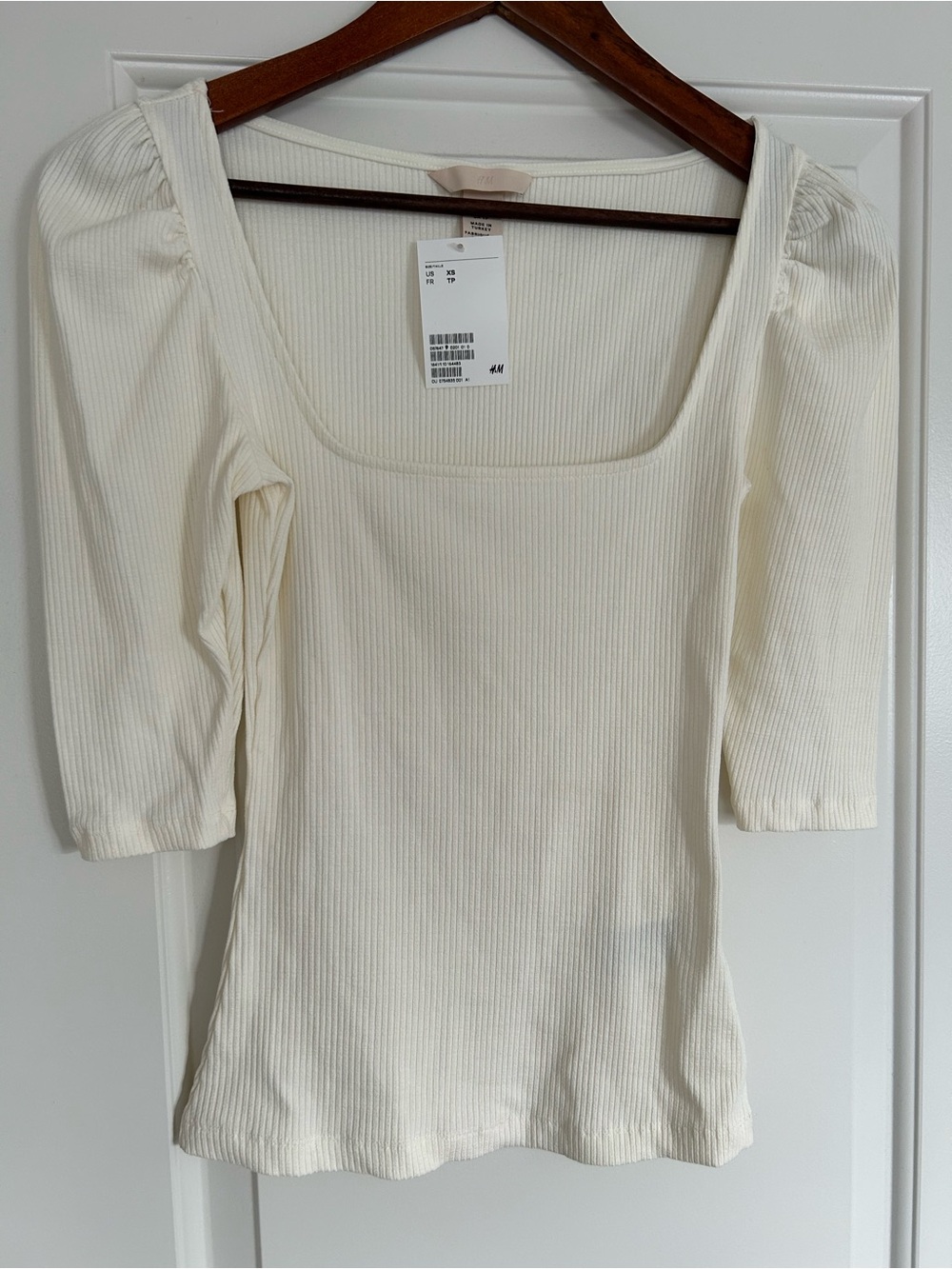 NWT H&M Women's Cream Ribbed Square-Neck Top Ivory Basic Sz XS